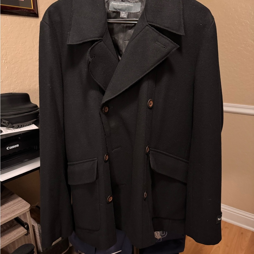 Perry Ellis Classic Black Peacoat